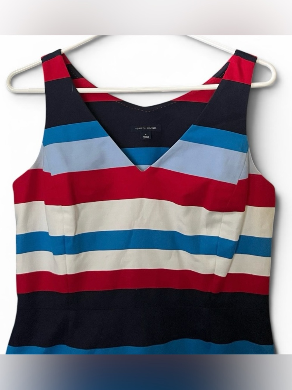 Tommy Hilfiger Striped Sheath Dress Red Blue White Sleeveless Size 4 - Picture 3 of 6